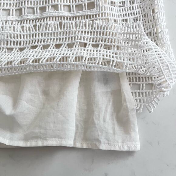 Tory Burch Ivory Open Knit Crochet Lace Short Sleeve Top Size Medium - Picture 10 of 14